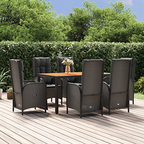 Qnhdfrt Garten Essgruppe Set 6 Stühle und Tisch aus PE Rattan mit Kissen Schwarz Modernes Design für Balkon Terrasse und Garten von Qnhdfrt
