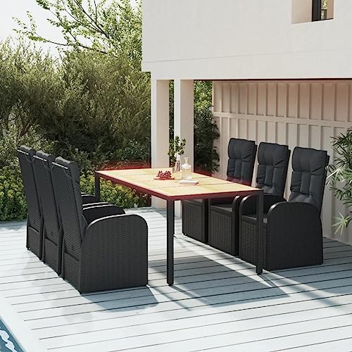 Qnhdfrt Garten Essgruppe Set 6 Stühle und Tisch aus PE Rattan mit Kissen Schwarz Modernes Design für Terrasse Garten und Balkon von Qnhdfrt