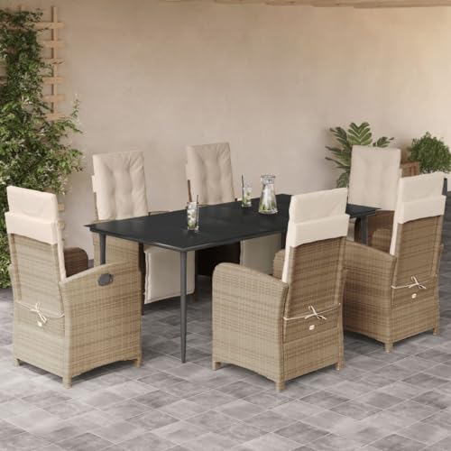 Qnhdfrt Garten Essgruppe Set 6 Stühle und Tisch aus PE Rattan mit Kissen Verstellbare Liegestühle für Garten Balkon Terrasse von Qnhdfrt
