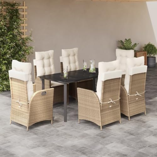 Qnhdfrt Garten Essgruppe Set 7 TLG mit Kissen PE Rattan Schwarz Beige Verstellbare Relaxsessel und Tisch für Terrasse Garten Balkon Qnhdfrt Garten Essgruppe Set 7 TLG mit Kissen PE Rattan Schwarz Beige Verstellbare Relaxsessel und Tisch für Terrasse Garten Balkon von Qnhdfrt