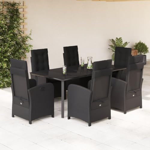 Qnhdfrt Garten Essgruppe Set 7 teilig Schwarz PE Rattan mit Kissen und Glas Tisch für Terrasse Balkon Garten Qnhdfrt Garten Essgruppe Set 7 teilig Schwarz PE Rattan mit Kissen und Glas Tisch für Terrasse Balkon Garten von Qnhdfrt
