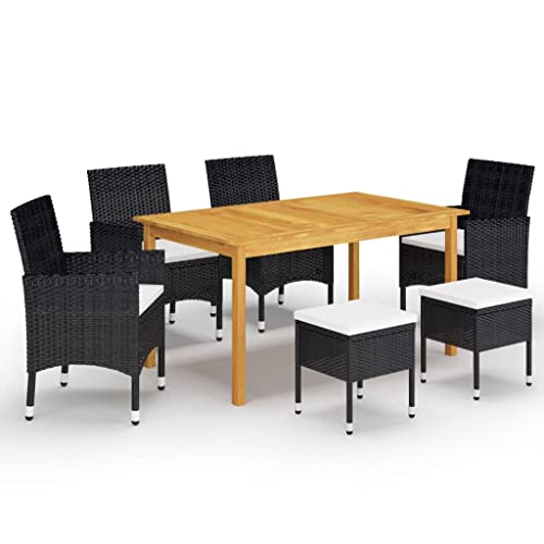 Qnhdfrt Garten Essgruppe Set 7 teilig aus Massivholz Akazie mit PE Rattan Polsterkissen Schwarz Cremeweiß für Terrasse Balkon Garten Qnhdfrt Garten Essgruppe Set 7 teilig aus Massivholz Akazie mit PE Rattan Polsterkissen Schwarz Cremeweiß für Terrasse Balkon Garten von Qnhdfrt