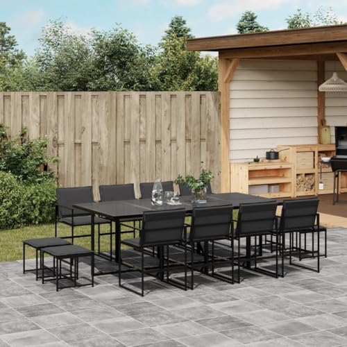 Qnhdfrt Garten Essgruppe Set 8 Stühle 4 Hocker mit Kissen Klappbar Textilene Schwarz Outdoor Tisch 220 cm UV Beständig für Terrasse Balkon Garten von Qnhdfrt