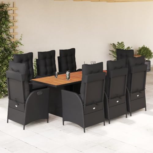Qnhdfrt Garten Essgruppe Set 8 Stühle mit Kissen PE Rattan und Akazienholz Tisch 190 x 80 cm Outdoor Sitzgruppe für Garten Terrasse Balkon von Qnhdfrt