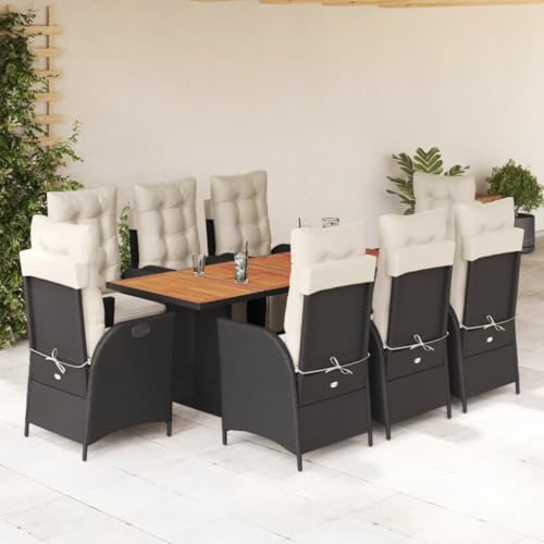 Qnhdfrt Garten Essgruppe Set 8 Stühle und Tisch aus PE Rattan mit Kissen Schwarz für Terrasse Garten und Balkon von Qnhdfrt