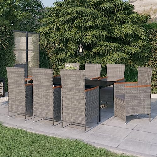 Qnhdfrt Garten Essgruppe Set 8 TLG Grau PE Rattan mit Glas Tisch und Verstellbaren Liegestühlen für Terrasse Garten und Balkon von Qnhdfrt