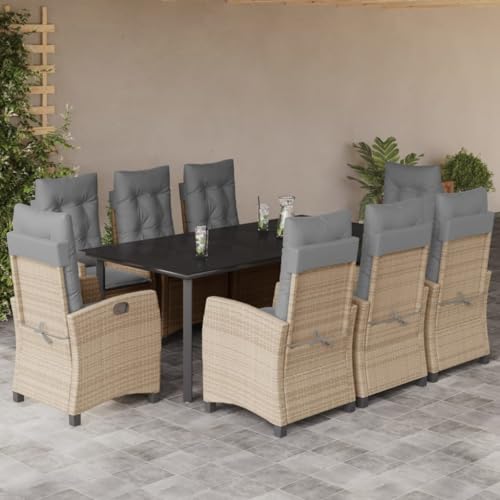 Qnhdfrt Garten Essgruppe Set 8 TLG PE Rattan mit Glas Tischplatte Verstellbare Relaxsessel Outdoor Sitzgruppe für Garten Terrasse Balkon von Qnhdfrt