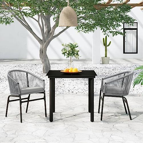 Qnhdfrt Garten Essgruppe Set 80 x 80 cm Outdoor Tisch und 2 Stühle mit Kissen Grau PVC Rattan und Glas für Balkon Terrasse Garten von Qnhdfrt