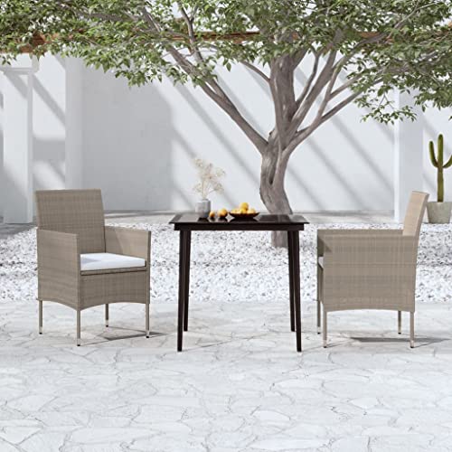 Qnhdfrt Garten Essgruppe Set 80 x 80 cm mit 2 Stühlen und Kissen PE Rattan Pulverbeschichteter Stahl Glas Tischplatte Beige Schwarz für Balkon Terrasse Garten von Qnhdfrt