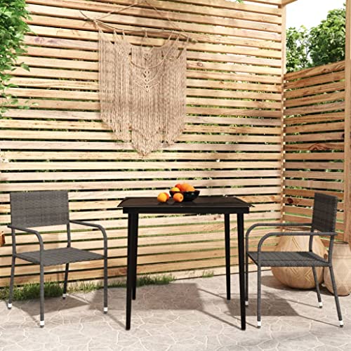 Qnhdfrt Garten Essgruppe Set 80x80 cm Outdoor Tisch und 2 Stühle aus PE Rattan mit Glasplatte Grau Schwarz für Terrasse Balkon Garten von Qnhdfrt