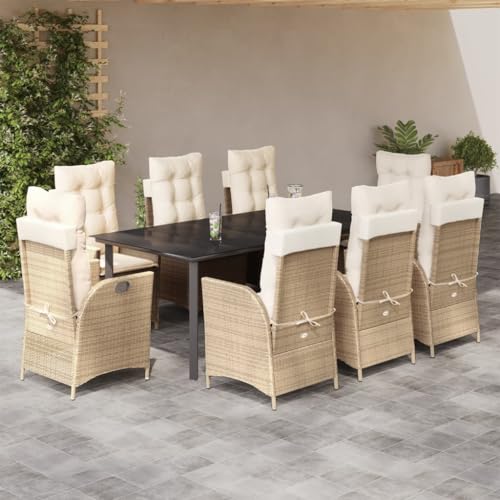 Qnhdfrt Garten Essgruppe Set 9 TLG mit Kissen PE Rattan Outdoor Möbel Set Schwarz Beige für Garten Terrasse Balkon von Qnhdfrt