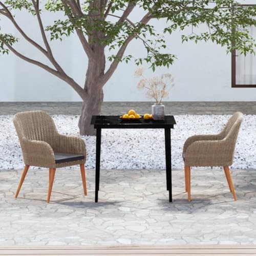 Qnhdfrt Garten Essgruppe Set Braun 80 x 80 cm mit 2 Stühlen und Kissen PE Rattan Outdoor Möbel für Terrasse Balkon Garten von Qnhdfrt
