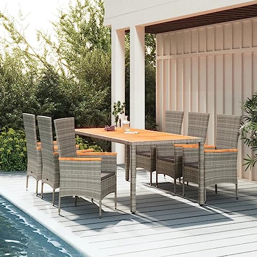 Qnhdfrt Garten Essgruppe Set Grau 6 Stühle mit Kissen und Tisch aus PE Rattan Modernes Design Wetterfest für Terrasse Garten und Balkon von Qnhdfrt
