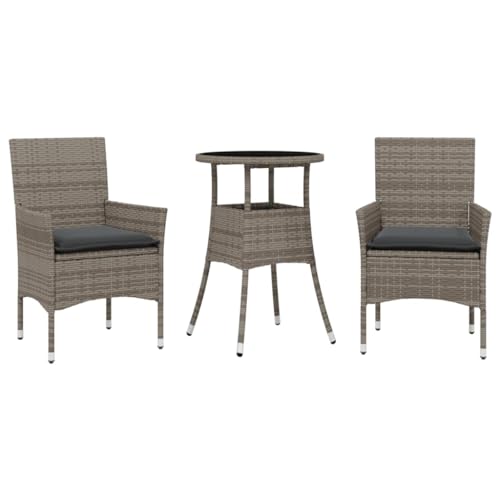 Qnhdfrt Garten Essgruppe Set Grau 60 x 75 cm mit Kissen PE Rattan und Glas Tischplatte für Terrasse Balkon und Garten Qnhdfrt Garten Essgruppe Set Grau 60 x 75 cm mit Kissen PE Rattan und Glas Tischplatte für Terrasse Balkon und Garten von Qnhdfrt