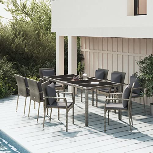 Qnhdfrt Garten Essgruppe Set Grau 8 Stühle mit Kissen und Tisch aus PE Rattan Modernes Design Wetterfeste Outdoor Möbel für Terrasse Balkon Garten von Qnhdfrt