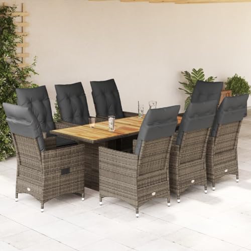 Qnhdfrt Garten Essgruppe Set Grau 9 teilig mit Kissen PE Rattan und Akazienholz Tisch Verstellbare Relaxsessel für Terrasse Garten Balkon Qnhdfrt Garten Essgruppe Set Grau 9 teilig mit Kissen PE Rattan und Akazienholz Tisch Verstellbare Relaxsessel für Terrasse Garten Balkon von Qnhdfrt