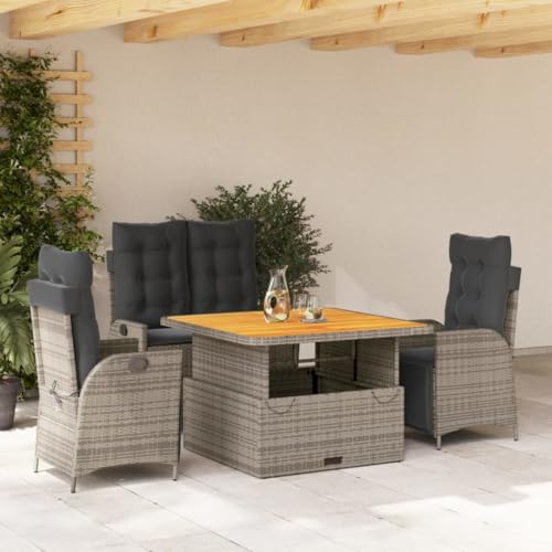 Qnhdfrt Garten Essgruppe Set Grau PE Rattan mit Kissen 2 Relaxsessel 1 Sitzbank 1 höhenverstellbarer Tisch für Terrasse Garten und Balkon von Qnhdfrt