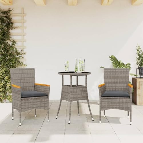 Qnhdfrt Garten Essgruppe Set Grau mit Kissen PE Rattan und Glas Tischplatte für Balkon Terrasse Garten Qnhdfrt Garten Essgruppe Set Grau mit Kissen PE Rattan und Glas Tischplatte für Balkon Terrasse Garten von Qnhdfrt