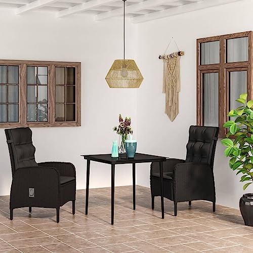 Qnhdfrt Garten Essgruppe Set Schwarz 80 x 80 cm Outdoor Tisch und 2 Stühle mit Kissen aus PE Rattan für Terrasse Balkon Garten von Qnhdfrt