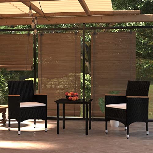 Qnhdfrt Garten Essgruppe Set Schwarz 80 x 80 cm PE Rattan mit Kissen Outdoor Tisch und 2 Stühle für Balkon Terrasse Garten von Qnhdfrt