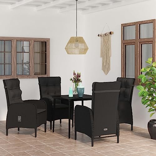 Qnhdfrt Garten Essgruppe Set Schwarz 80 x 80 cm PE Rattan mit Kissen und Glasplatte für Balkon Terrasse oder Garten von Qnhdfrt
