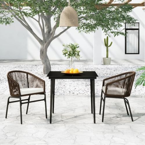 Qnhdfrt Garten Essgruppe Set Schwarz Braun Outdoor Tisch und 2 Stühle mit Kissen 80 x 80 cm für Terrasse Balkon Garten von Qnhdfrt