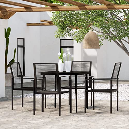 Qnhdfrt Garten Essgruppe Set Schwarz Outdoor Tisch und 4 Stühle mit Glasplatte und Rattan Sitzgruppe 80 x 80 cm für Balkon Terrasse Garten von Qnhdfrt