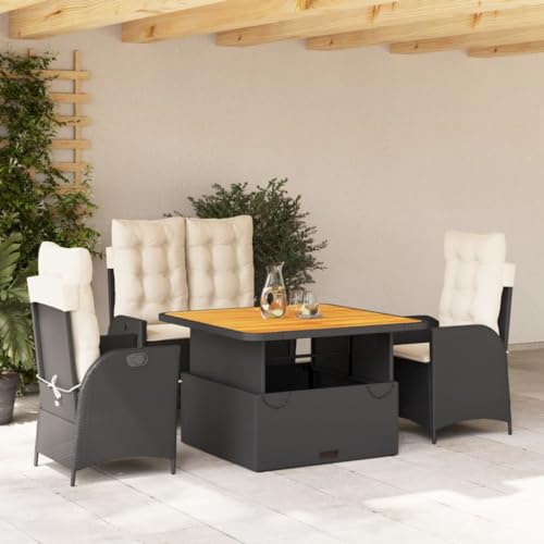 Qnhdfrt Garten Essgruppe Set Schwarz PE Rattan mit Kissen Relaxsessel und Bank Höhenverstellbarer Tisch für Terrasse Garten und Balkon Qnhdfrt Garten Essgruppe Set Schwarz PE Rattan mit Kissen Relaxsessel und Bank Höhenverstellbarer Tisch für Terrasse Garten und Balkon von Qnhdfrt