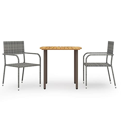 Qnhdfrt Garten Essgruppe Set aus Akazienholz und PE Rattan mit Esstisch 80x80 cm und 2 Stühlen Grau für Terrasse Balkon und Garten von Qnhdfrt