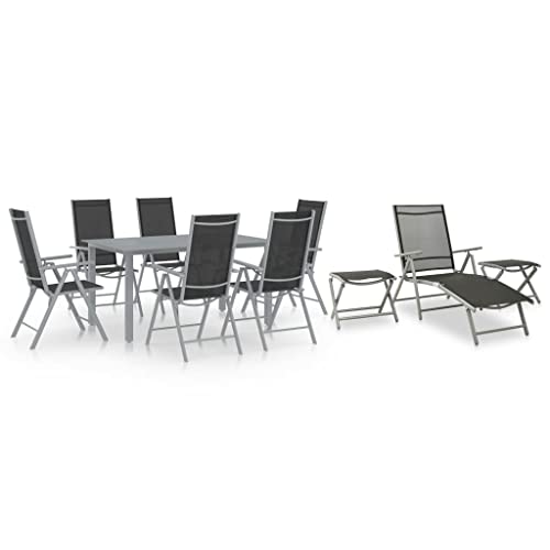 Qnhdfrt Garten Essgruppe Set aus Aluminium mit 6 Stühlen Sonnenliege und Esstisch Schwarz Silbern für Terrasse Balkon Garten Qnhdfrt Garten Essgruppe Set aus Aluminium mit 6 Stühlen Sonnenliege und Esstisch Schwarz Silbern für Terrasse Balkon Garten von Qnhdfrt
