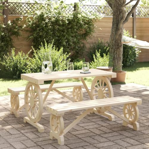 Qnhdfrt Garten Essgruppe Set aus Massivholz Tanne 115 x 55 x 65 cm Outdoor Sitzgruppe mit 2 Bänken Wagenrad Design für Terrasse Balkon und Garten Qnhdfrt Garten Essgruppe Set aus Massivholz Tanne 115 x 55 x 65 cm Outdoor Sitzgruppe mit 2 Bänken Wagenrad Design für Terrasse Balkon und Garten von Qnhdfrt