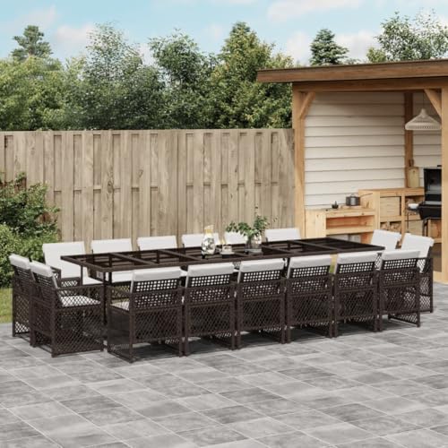 Qnhdfrt Garten Essgruppe Set aus PE Rattan mit 16 Stühlen und Tisch Klappbare Rückenlehnen Cremeweiße Kissen für Garten Terrasse Balkon von Qnhdfrt