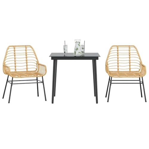 Qnhdfrt Garten Essgruppe Set aus PE Rattan mit Glas Tisch und 2 Stühlen für Terrasse Balkon oder Garten 80 x 80 x 74 cm Braun und Schwarz von Qnhdfrt