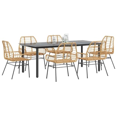 Qnhdfrt Garten Essgruppe Set aus PE Rattan mit Glas Tisch und 6 Stühlen für Terrasse Garten und Balkon Outdoor Möbel Set Braun und Schwarz Qnhdfrt Garten Essgruppe Set aus PE Rattan mit Glas Tisch und 6 Stühlen für Terrasse Garten und Balkon Outdoor Möbel Set Braun und Schwarz von Qnhdfrt