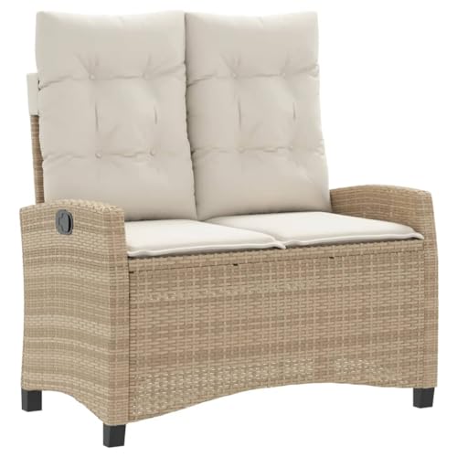Qnhdfrt Garten Essgruppe Set mit Kissen Beige PE Rattan 2 teilig Sitzbank und höhenverstellbarer Tisch für Terrasse Balkon Garten von Qnhdfrt