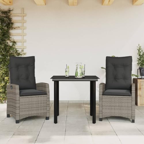 Qnhdfrt Garten Essgruppe Set mit Kissen Grau PE Rattan 80 x 80 cm Tisch und 2 Stühle für Terrasse Balkon Garten von Qnhdfrt