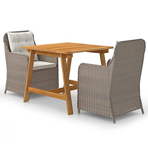 Qnhdfrt Garten Essgruppe aus Akazien Massivholz mit PE Rattan und Polsterkissen 88 x 88 cm Tisch und 2 Stühle für Terrasse Balkon und Garten von Qnhdfrt