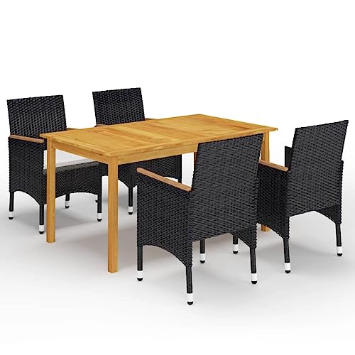 Qnhdfrt Garten Essgruppe aus Akazienholz mit PE Rattan Stühlen und Polsterkissen Outdoor Esstisch Set 150x90 cm für Terrasse Balkon Gartenbereich von Qnhdfrt