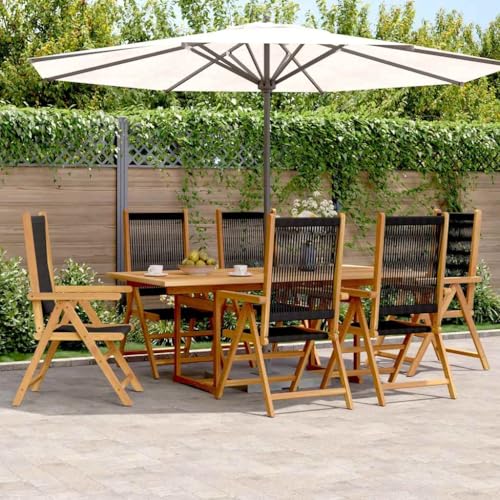Qnhdfrt Garten Essgruppe aus Akazienholz und PE Rattan 6 Stühle mit Liegefunktion und erweiterbarem Tisch 200 x 100 cm für Terrasse Garten und Balkon von Qnhdfrt