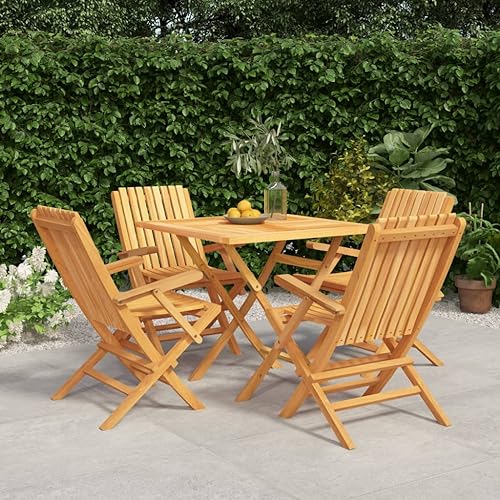 Qnhdfrt Garten Essgruppe aus Massivholz Teak 5 teilig Klappbarer Tisch und 4 Stühle mit Sonnenschirm Loch Outdoor Sitzgruppe für Balkon Terrasse und Garten von Qnhdfrt
