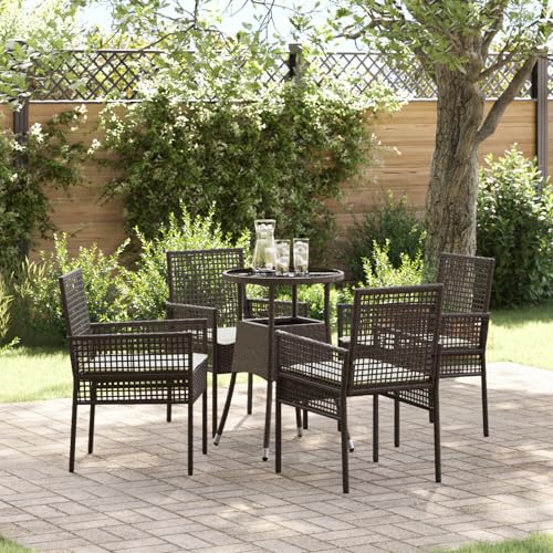 Qnhdfrt Garten-Essgruppe aus Poly-Rattan Braun Rechteckig 5-TLG Set mit Tisch und 4 Stühlen für Terrasse Garten Balkon Modernes Design Wetterfest von Qnhdfrt