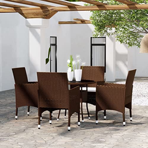 Qnhdfrt Garten Essgruppe aus Poly Rattan Braun mit 4 Stühlen und Kissen Outdoor Set für Terrasse Balkon und Garten 80 cm Tisch von Qnhdfrt