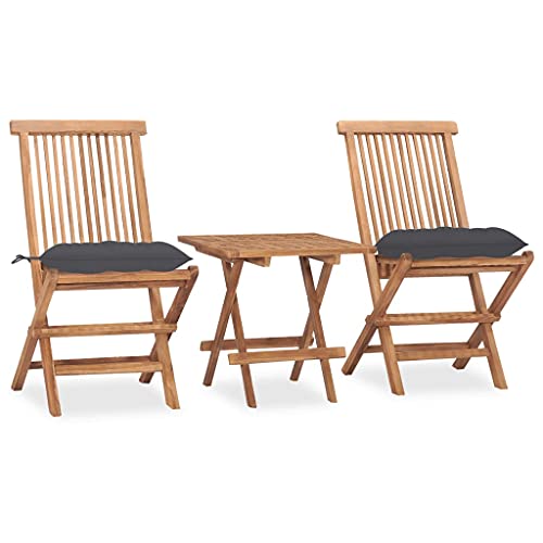 Qnhdfrt Garten Essgruppe aus Teakholz Klappbar mit Anthrazit Kissen 50 x 50 cm Tisch und 2 Stühle für Terrasse Balkon und Garten Qnhdfrt Garten Essgruppe aus Teakholz Klappbar mit Anthrazit Kissen 50 x 50 cm Tisch und 2 Stühle für Terrasse Balkon und Garten von Qnhdfrt
