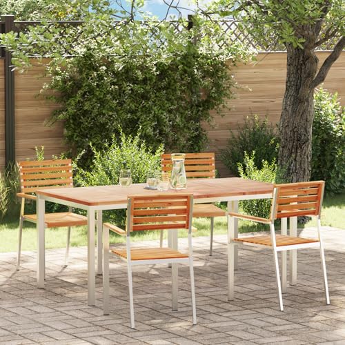 Qnhdfrt Garten Essgruppe aus massivem Teakholz 4 Stühle 1 Tisch Set Rechteckig Braun Outdoor Möbel für Terrasse Balkon Garten von Qnhdfrt