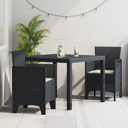 Qnhdfrt Garten Essgruppe mit Kissen Anthrazit Poly Rattan Set 3-TLG Quadratischer Tisch und 2 Stühle für Balkon Terrasse Modernes Design Robust und Langlebig von Qnhdfrt