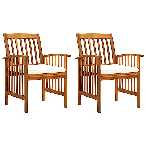 Qnhdfrt Garten-Essstühle 2 Stück mit Kissen Massivholz Akazie Rustikales Design für Outdoor Nutzung im Garten Balkon oder Camping Wetterbeständig und Langlebig von Qnhdfrt