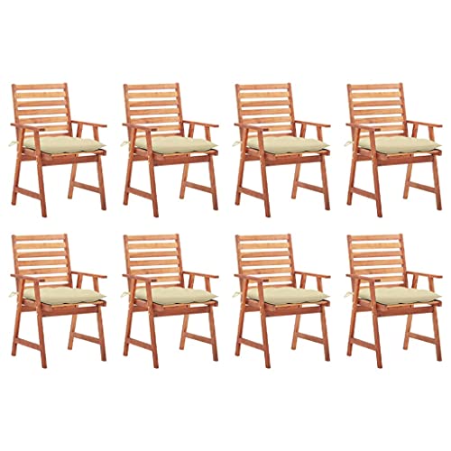 Qnhdfrt Garten Essstühle 8 STK. mit Cremeweiß Kissen Massivholz Akazie Outdoor Gartenstühle für Terrasse Balkon Modernes Design Robust und Langlebig Wetterbeständige Gartenmöbel von Qnhdfrt