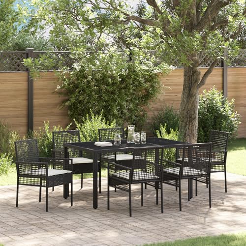 Qnhdfrt Garten Esstisch Set Schwarz Poly Rattan Outdoor Tischgruppe mit 6 Stühlen 150x90 cm für Garten Balkon Terrasse von Qnhdfrt
