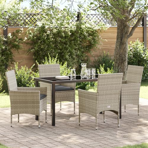 Qnhdfrt Garten Esstischgruppe 4-Sitzer Outdoor Set in Hellgrau mit Rattankissen Rechteckig Stahlgestell für Terrasse Garten Qnhdfrt Garten Esstischgruppe 4-Sitzer Outdoor Set in Hellgrau mit Rattankissen Rechteckig Stahlgestell für Terrasse Garten von Qnhdfrt