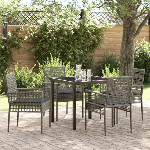 Qnhdfrt Garten Esszimmer Set 5-teilig Grau Poly-Rattan Quadratisch mit Kissen Modernes Design für Garten Terrasse Balkon von Qnhdfrt